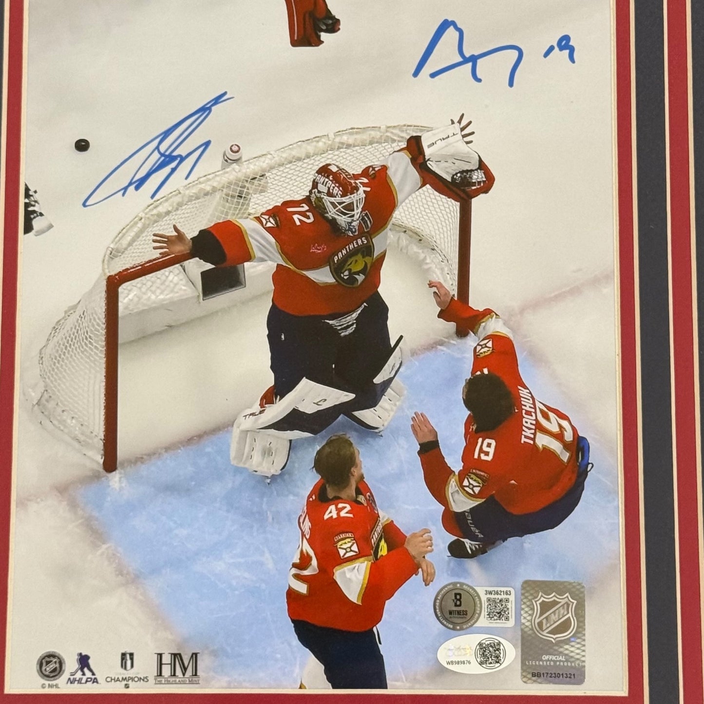 Sergei Bobrovsky & Matthew Tkachuk Autographed Florida Panthers 2025 Stanley Cup Celebration Framed 8x10 Photo - JSA