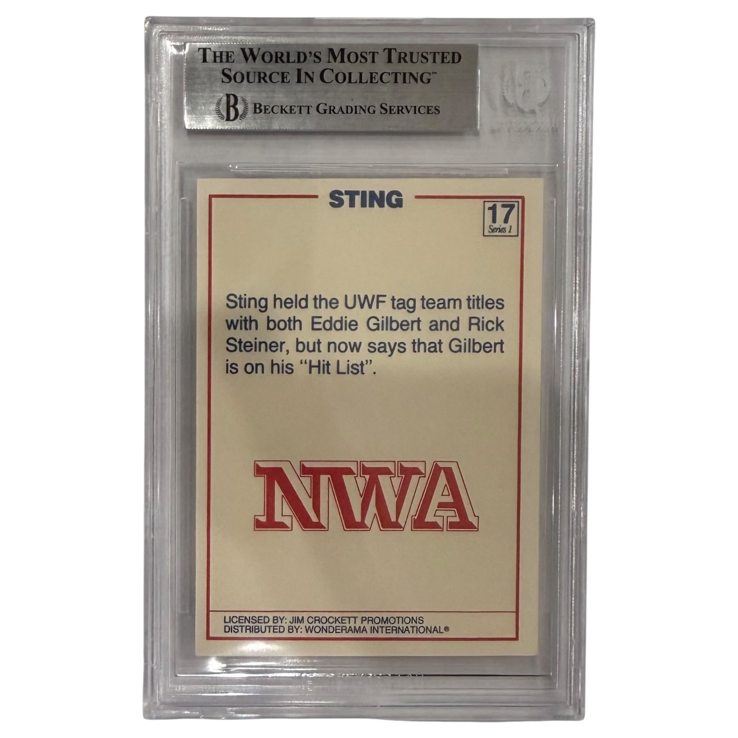 Sting Autographed NWA Wonderama Wrestling Rookie Card #17 - Beckett Encapsulated