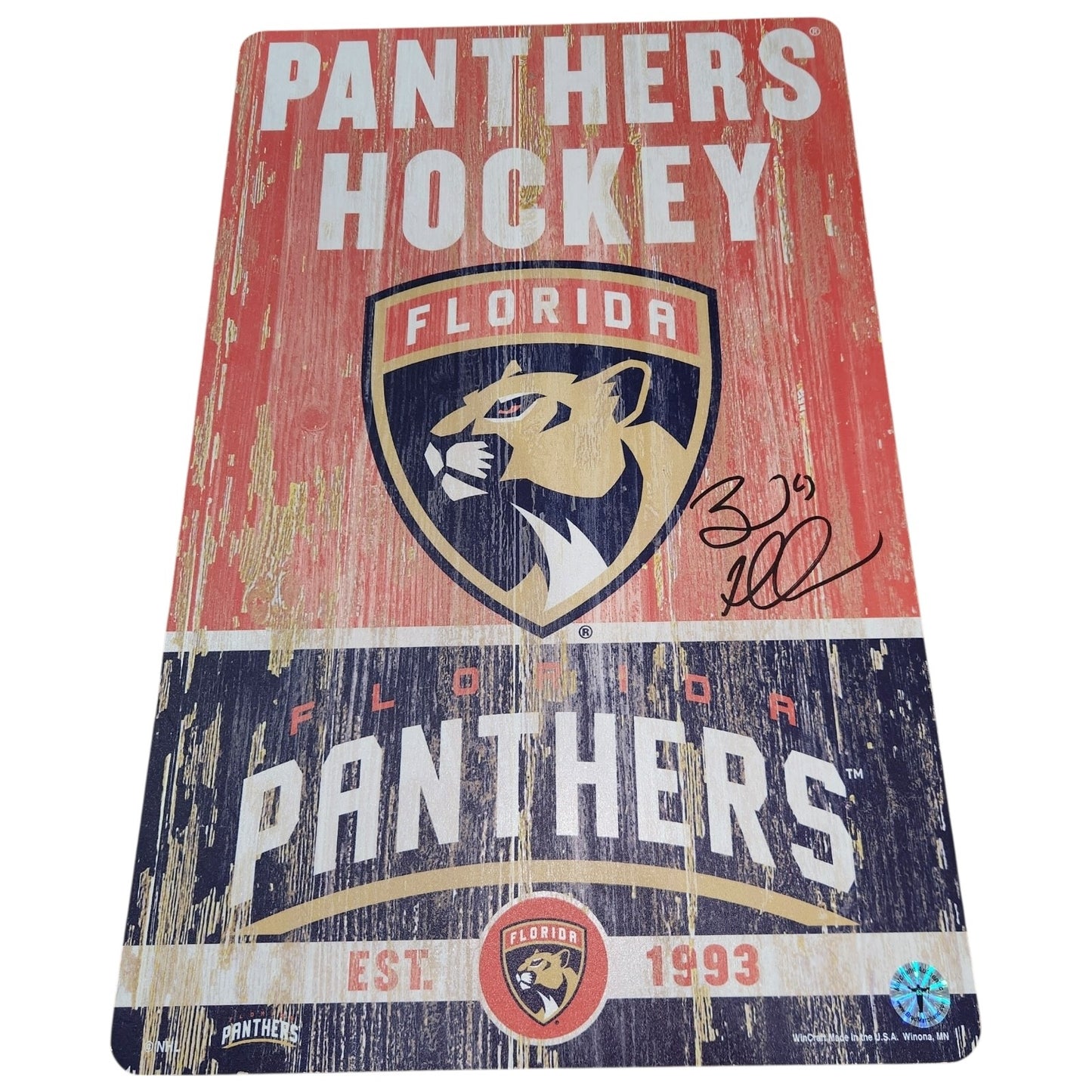 Brad Marchand Autographed Florida Panthers 11x17 Wood Slogan Sign - Marchand Holo