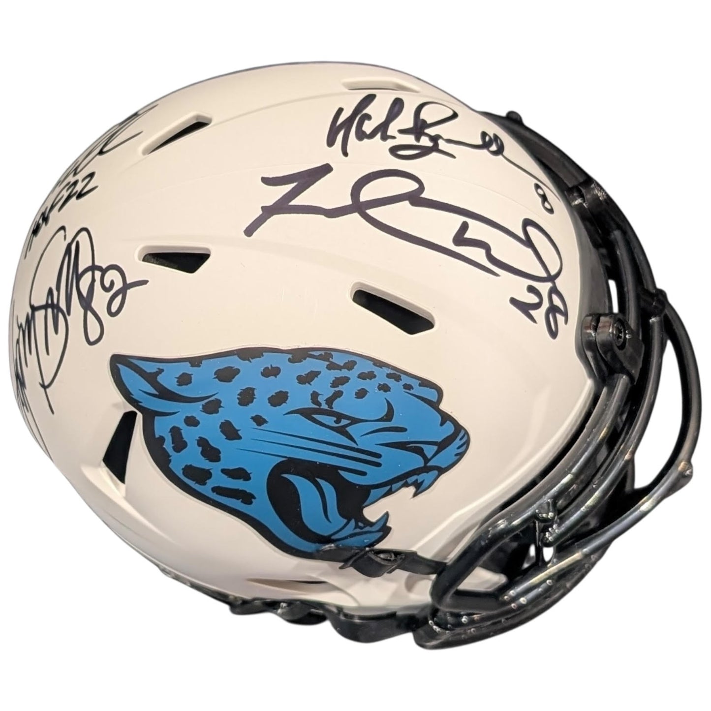 Pride of the Jaguars - Tony Boselli , Mark Brunell, Jimmy Smith And Fred Taylor Autographed Jacksonville Jaguars (LUNAR) Mini Helmet - JSA