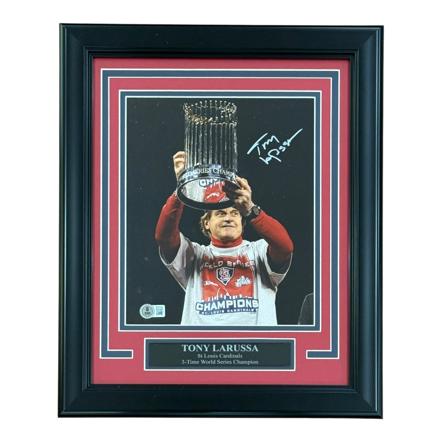 Tony LaRussa Autographed St. Louis Cardinals (World Series Trophy) Deluxe Framed 8x10 Photo - Beckett