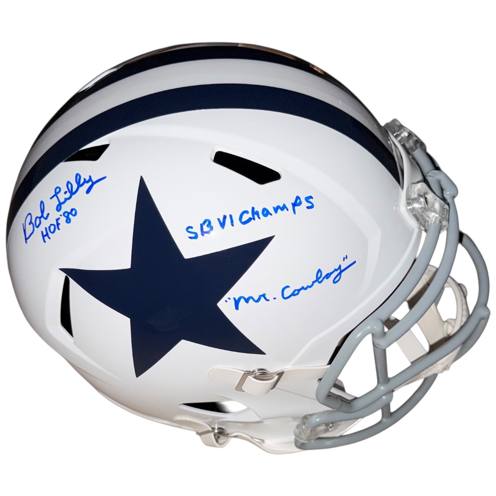 Bob Lilly Autographed Dallas Cowboys (White Throwback) Deluxe Full Size Helmet w/ HOF 80