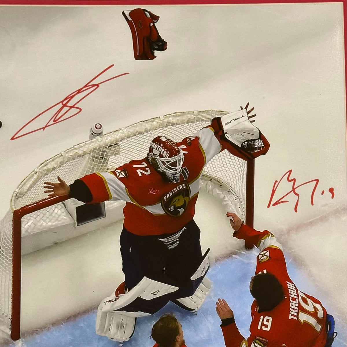 Sergei Bobrovsky And Matthew Tkachuk Autographed (2025 Stanley Cup Celebration) Deluxe Framed 16x20 Photo - JSA