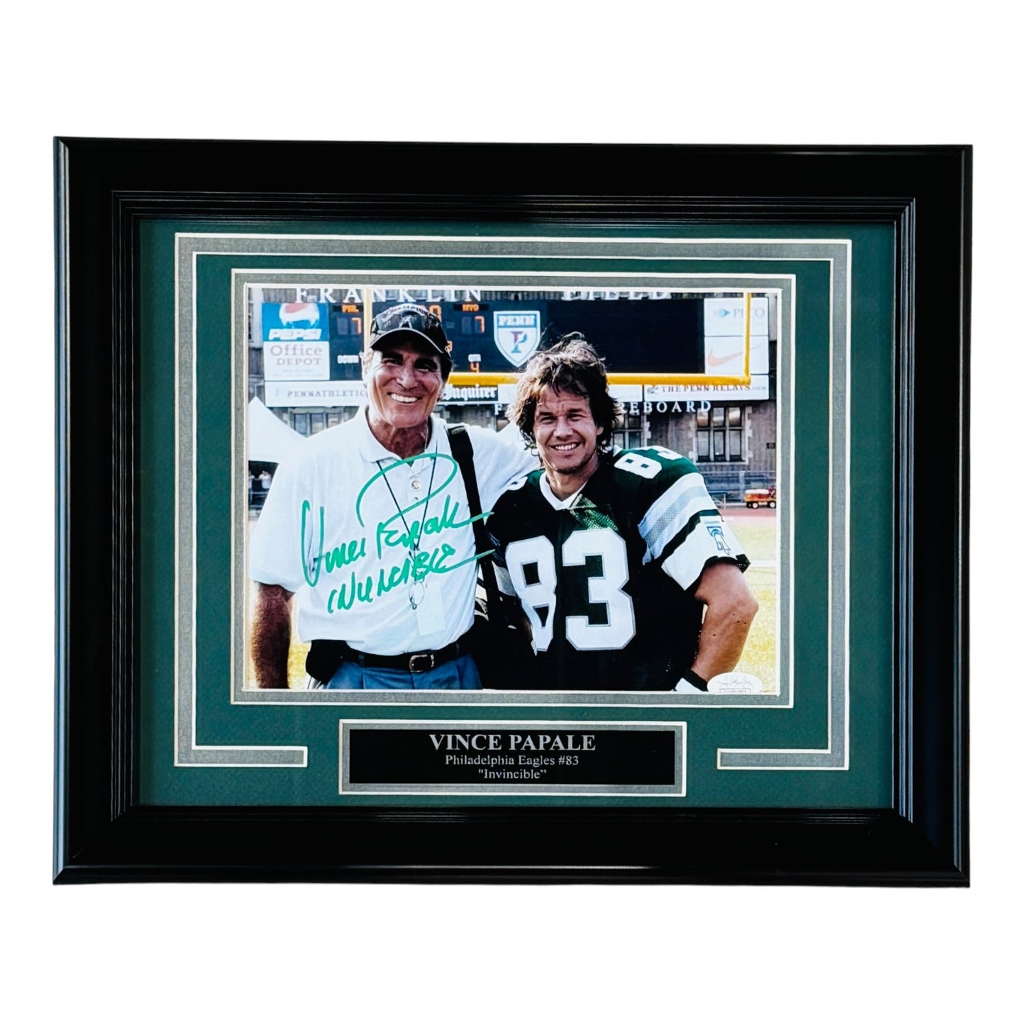 Vince Papale Autographed Philadelphia Eagles (with Mark Wahlberg) Deluxe Framed 8x10 Photo w/ "Invincible"