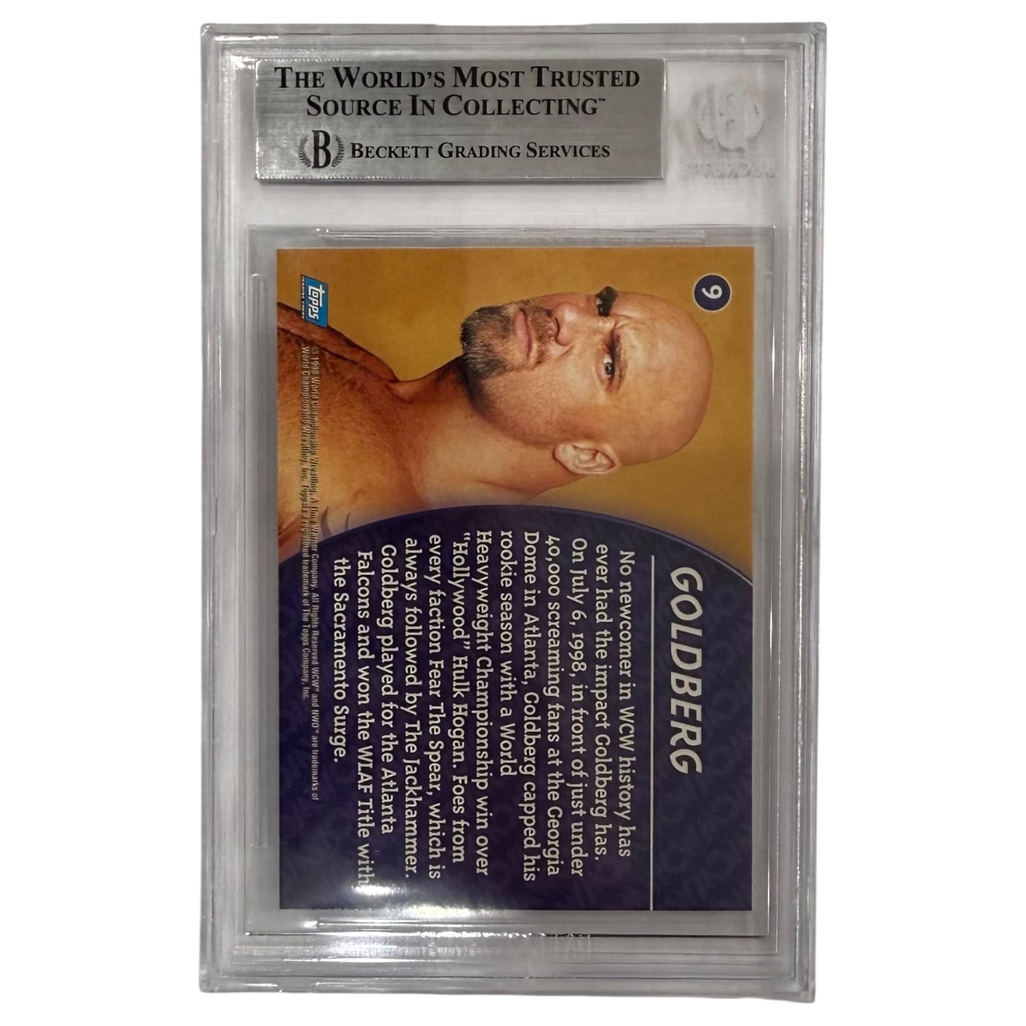 Bill Goldberg Autographed 1998 Topps WCW NWO Wrestling Rookie Card #9 - Beckett Encapsulated