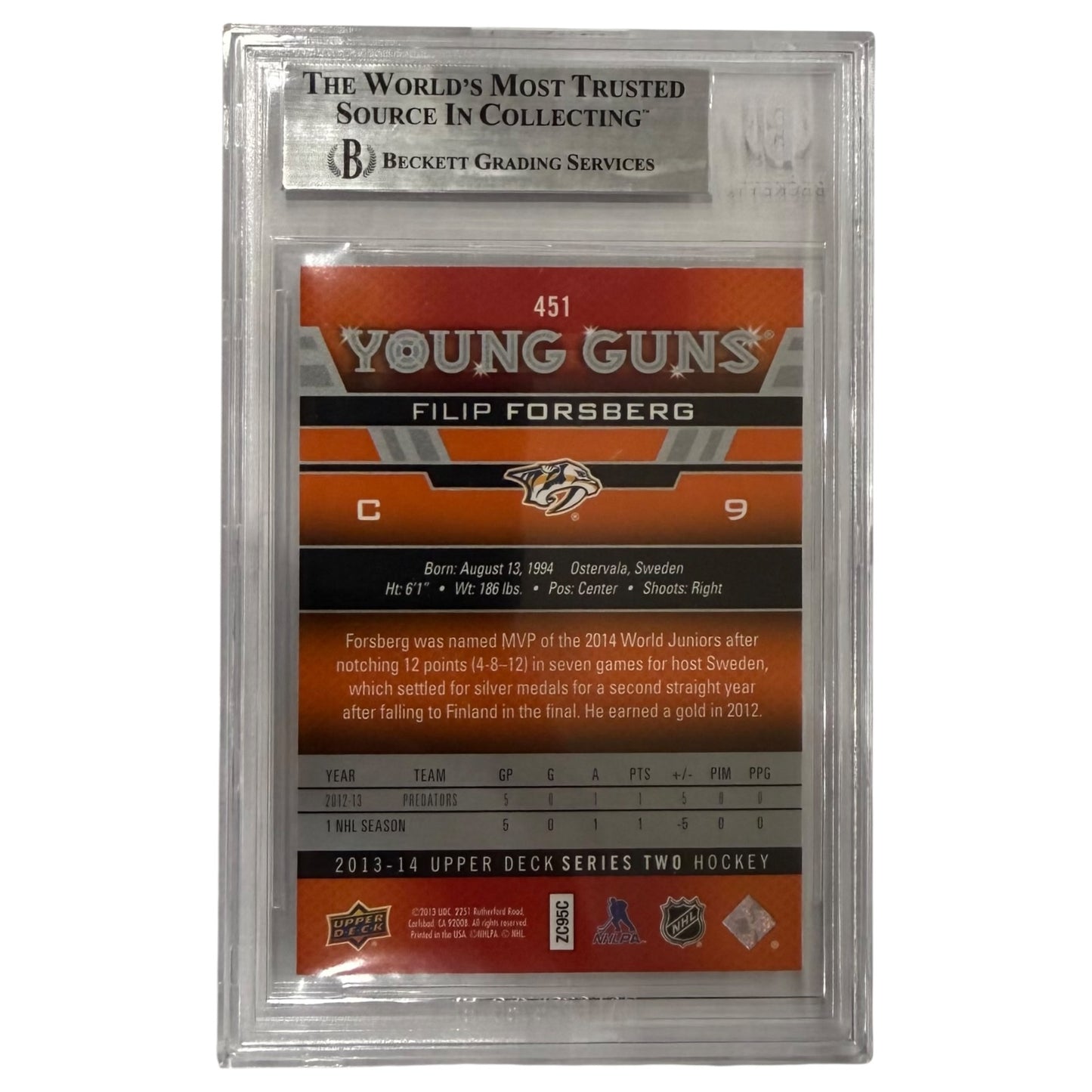Filip Forsberg Autographed 2013-14 Upper Deck Young Guns #451 Rookie Card - Beckett