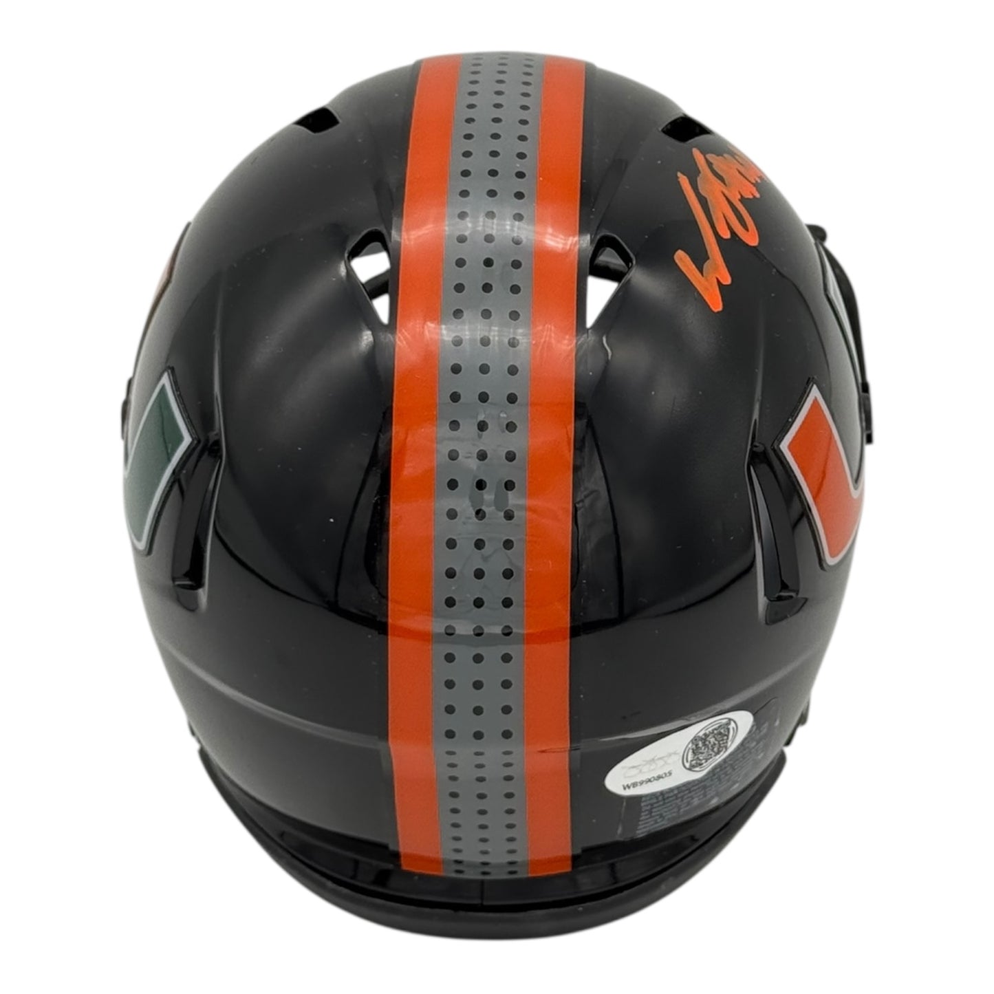 William Joseph Autographed Miami Hurricanes (Black Nights) Mini Helmet w/ "01 Champs" - JSA