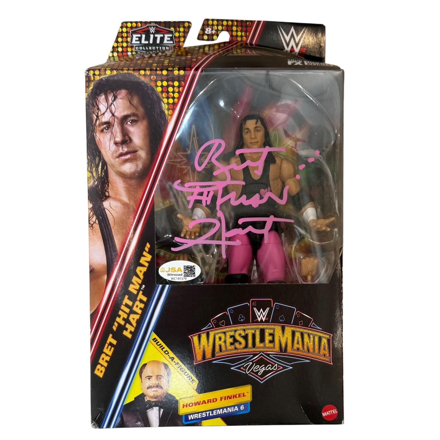 Bret "Hitman" Hart Autographed WWE Wrestlemania Vegas Elite Collection Wrestling Action Figure In Box - JSA