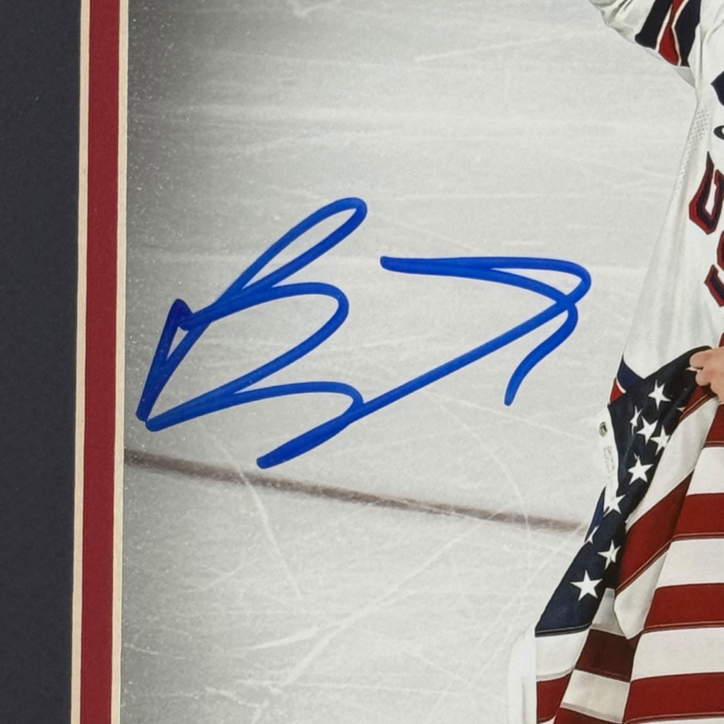 Brady Tkachuk Autographed Team USA Hockey 2026 Olympics Deluxe Framed 8x10 Photo w/ Replica Gold Medal Game Ticket- JSA