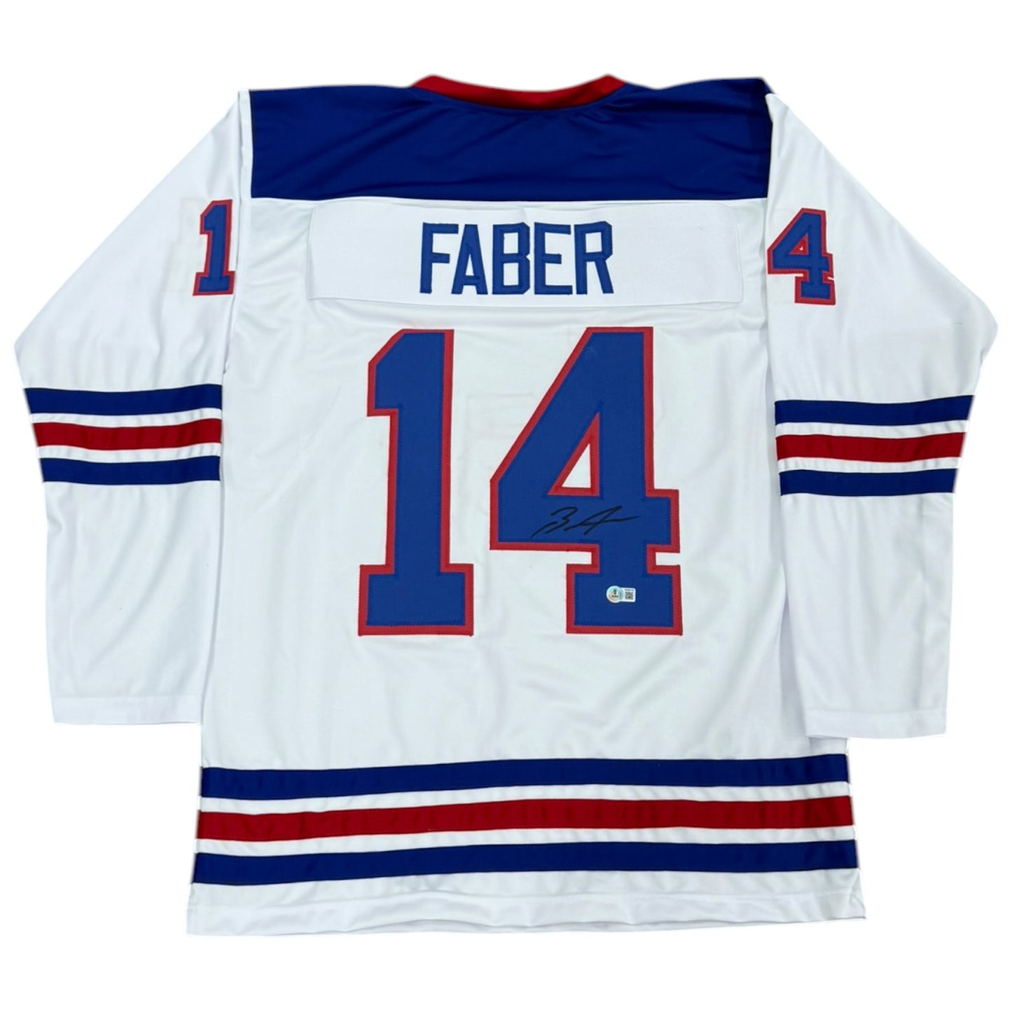 Brock Faber Autographed USA Hockey (White #14) Custom Stitched Jersey - Beckett