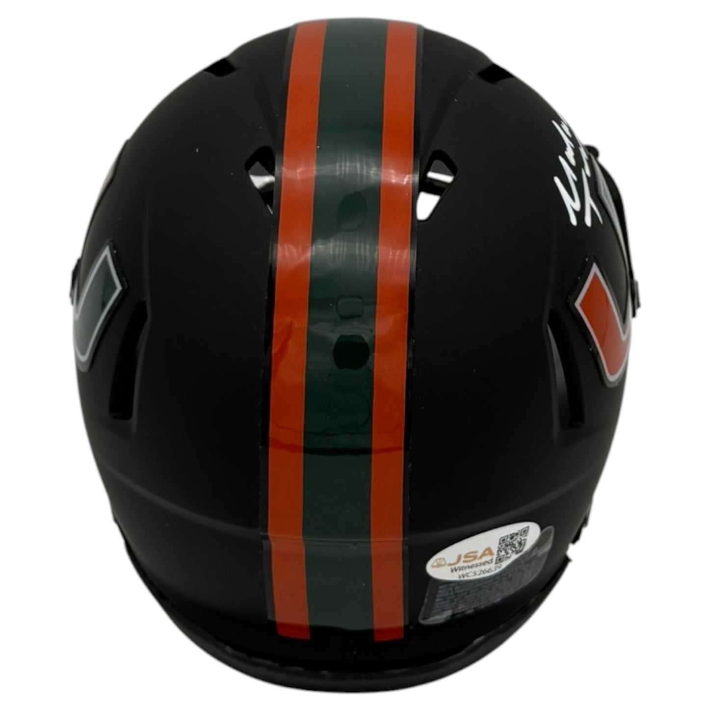 Malachi Toney Autographed Miami Hurricanes (Black Nights Matte) Mini Helmet - JSA