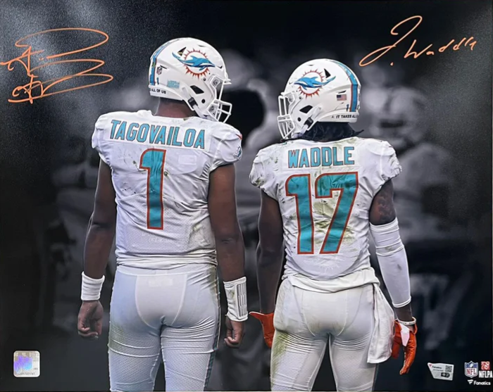 Tua Tagovailoa And Jaylen Waddle Autographed Miami Dolphins (Spotlight) 16x20 Photo - Fanatics