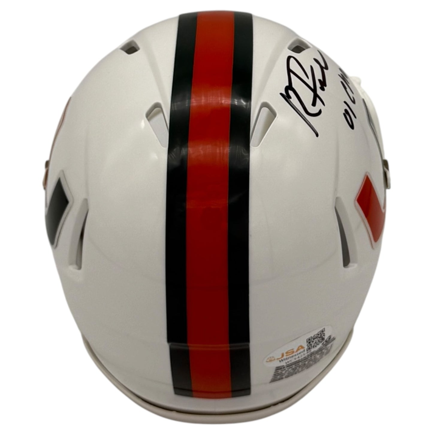 Roscoe Parrish Autographed Miami Hurricanes (Speed) Mini Helmet w/ "01 Champs" - JSA