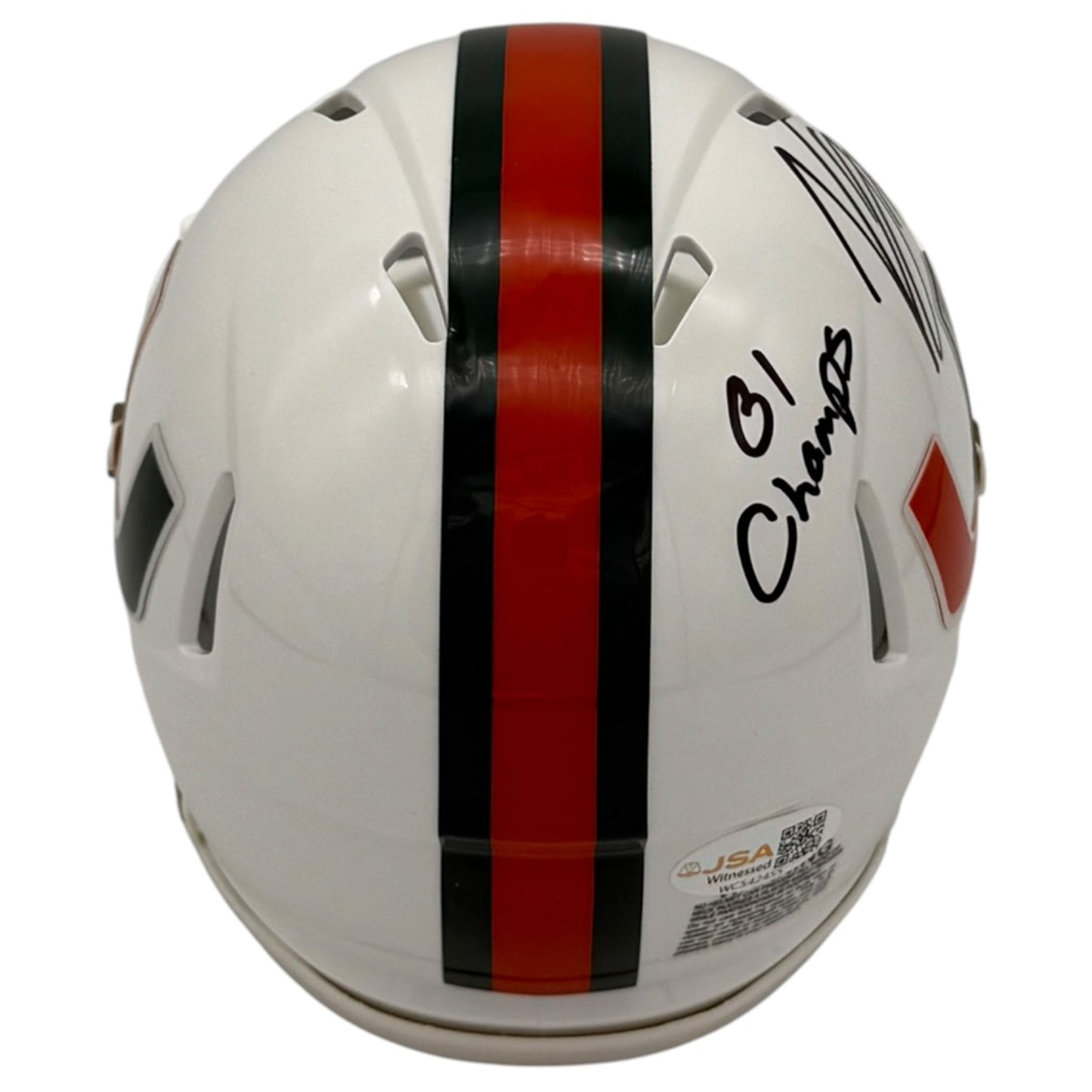 Vernon Carey Autographed Miami Hurricanes (Speed) Mini Helmet w/ "01 Champs" - JSA