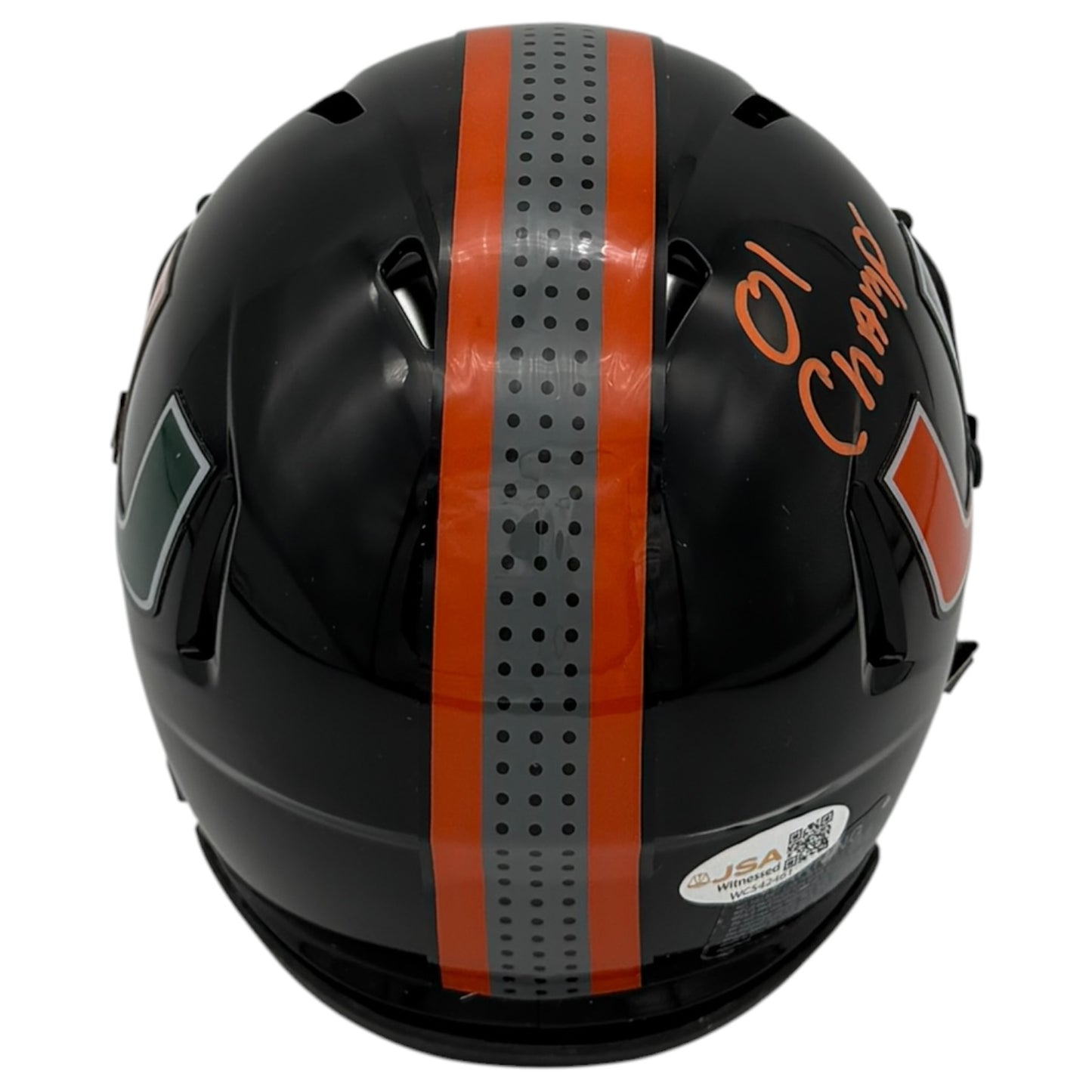 Vernon Carey Autographed Miami Hurricanes (Black Nights Gloss) Mini Helmet - JSA