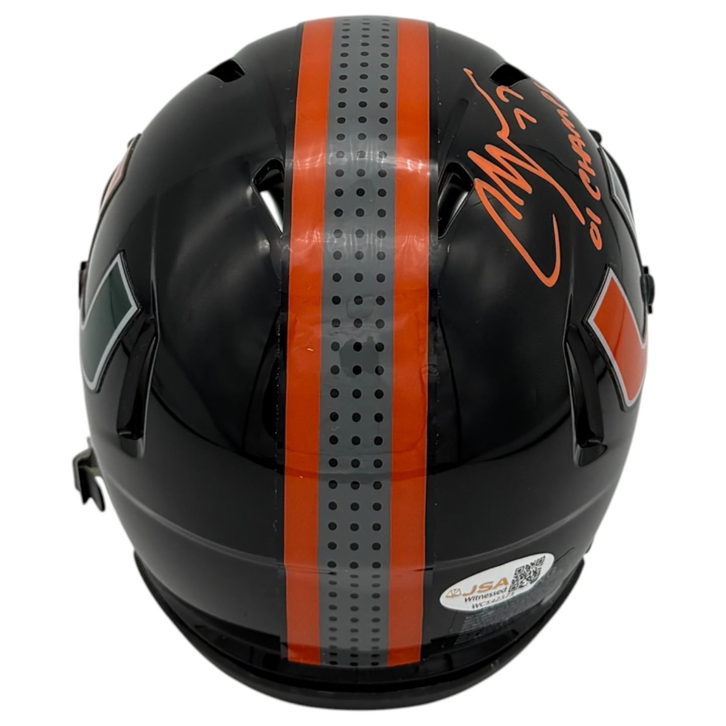 Chris Myers Autographed Miami Hurricanes (Black Nights Gloss) Mini Helmet w/ "01 Champs" - JSA