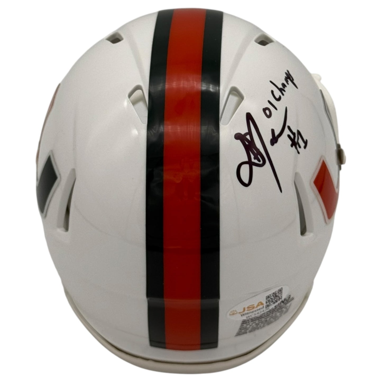 Daryl Jones Autographed Miami Hurricanes (Speed) Mini Helmet w/ "01 Champs" - JSA