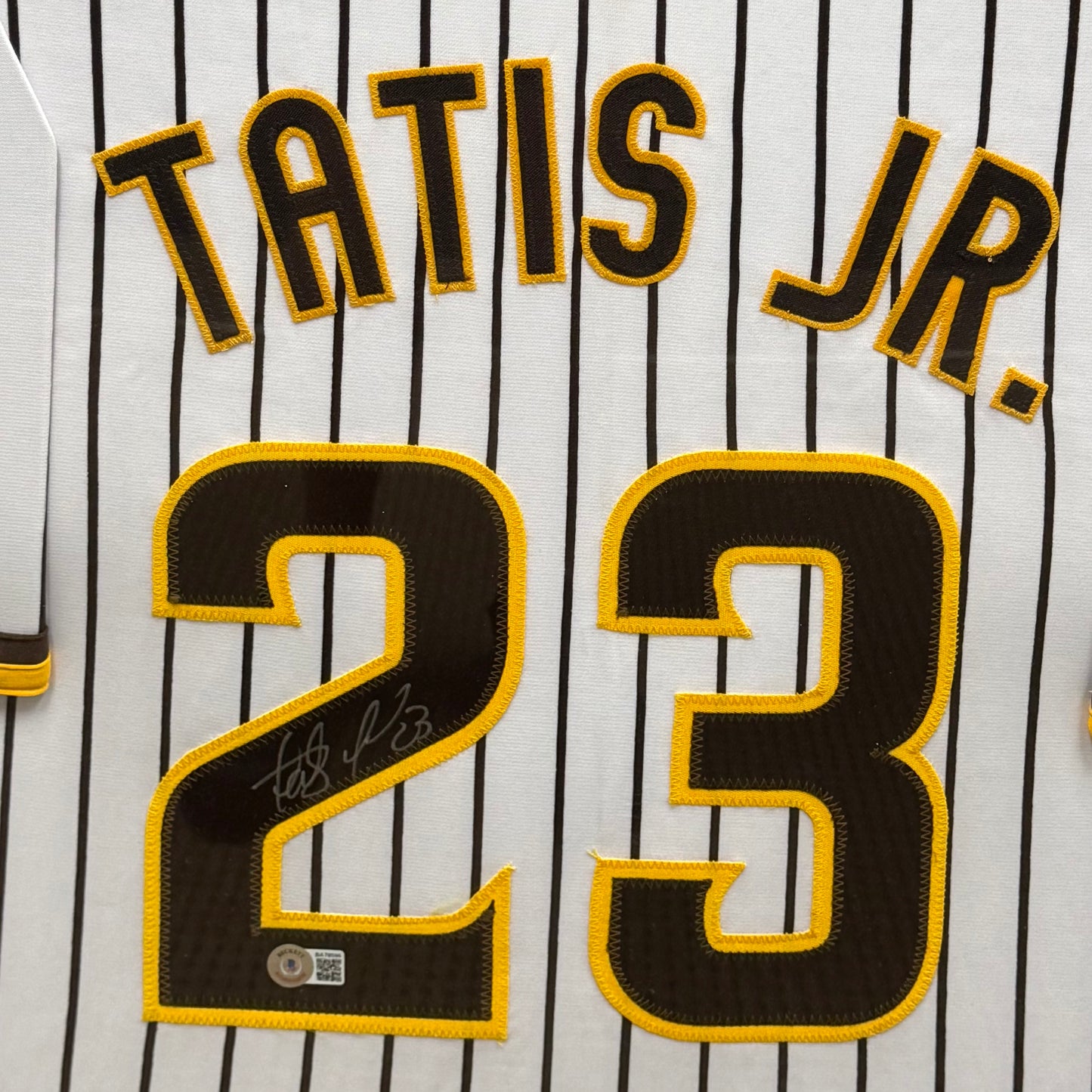 Fernando Tatis Jr. Autographed San Diego (White Pinstripe #23) Deluxe Framed Custom Jersey - Beckett