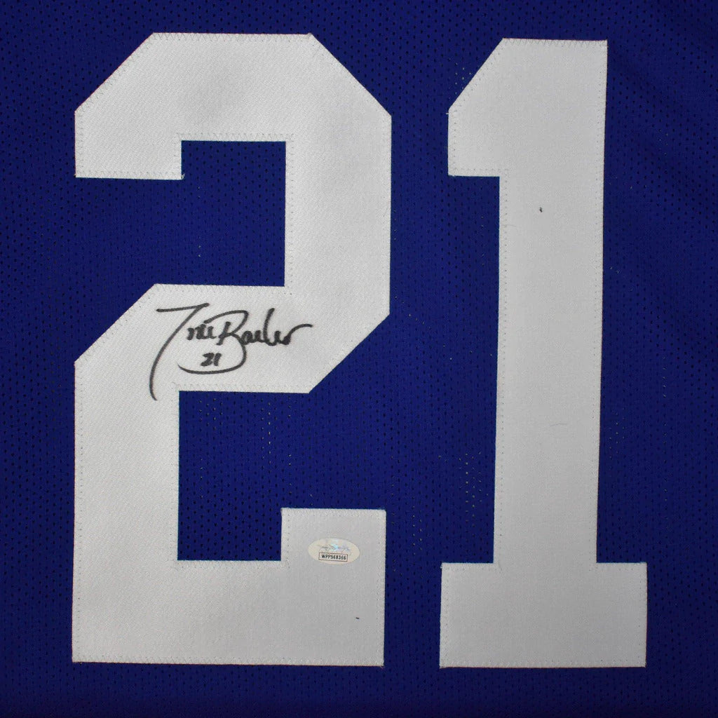 Tiki Barber Autographed New York Giants (Blue #21) Custom Jersey - JSA