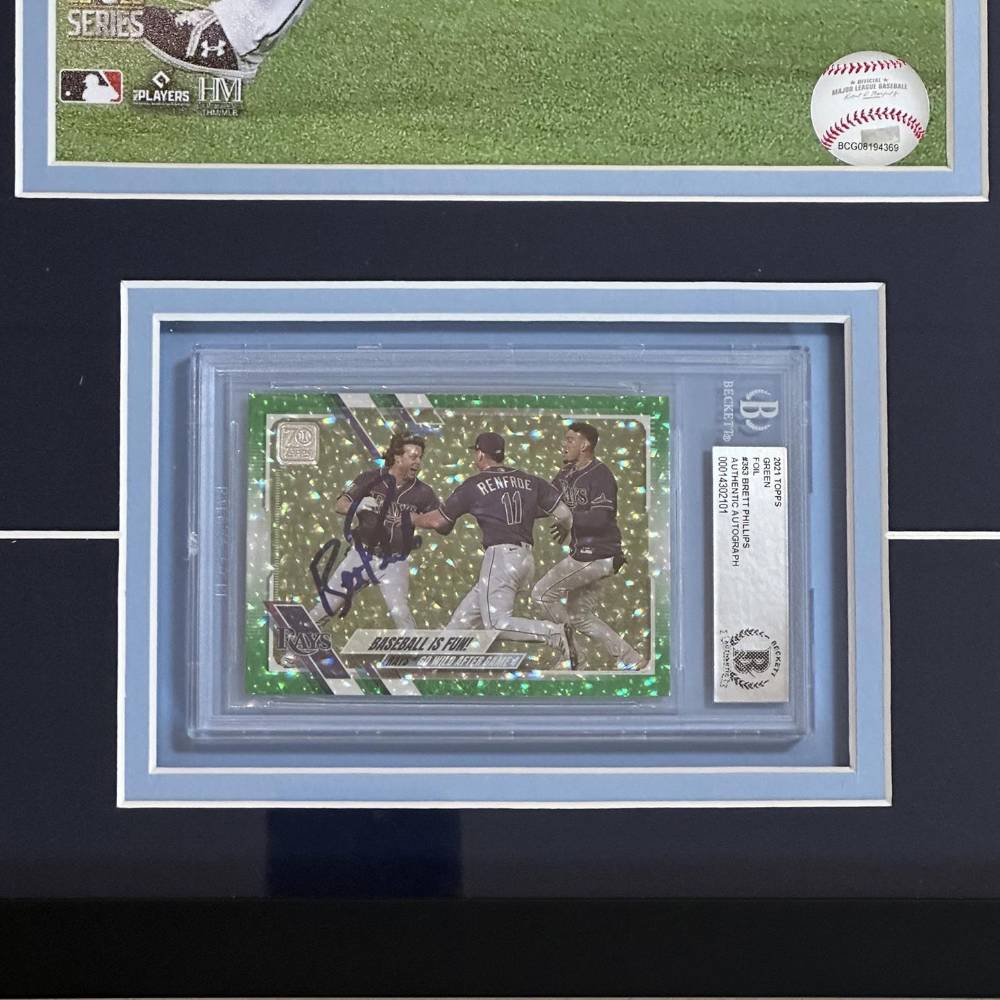 Brett Phillips Autographed Tampa Bay Rays (World Series Airplane) Card Deluxe Framed with 8x10 Photo