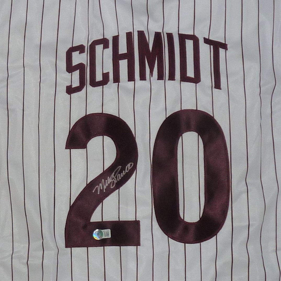 Mike Schmidt Autographed Philadelphia Phillies (White Pinstripe #20) Jersey - JSA