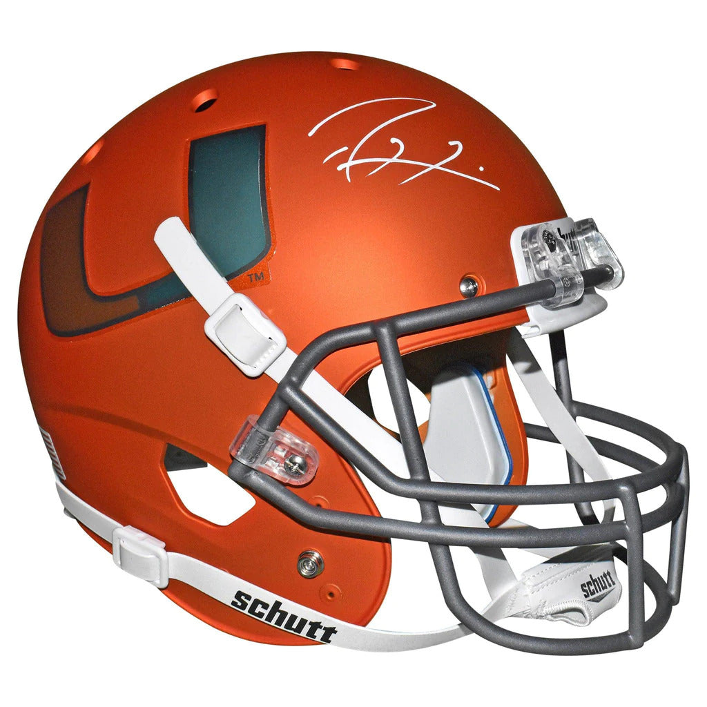Ray Lewis Autographed Miami Hurricanes (Orange Alternate) Deluxe Full-Size Replica Helmet - JSA