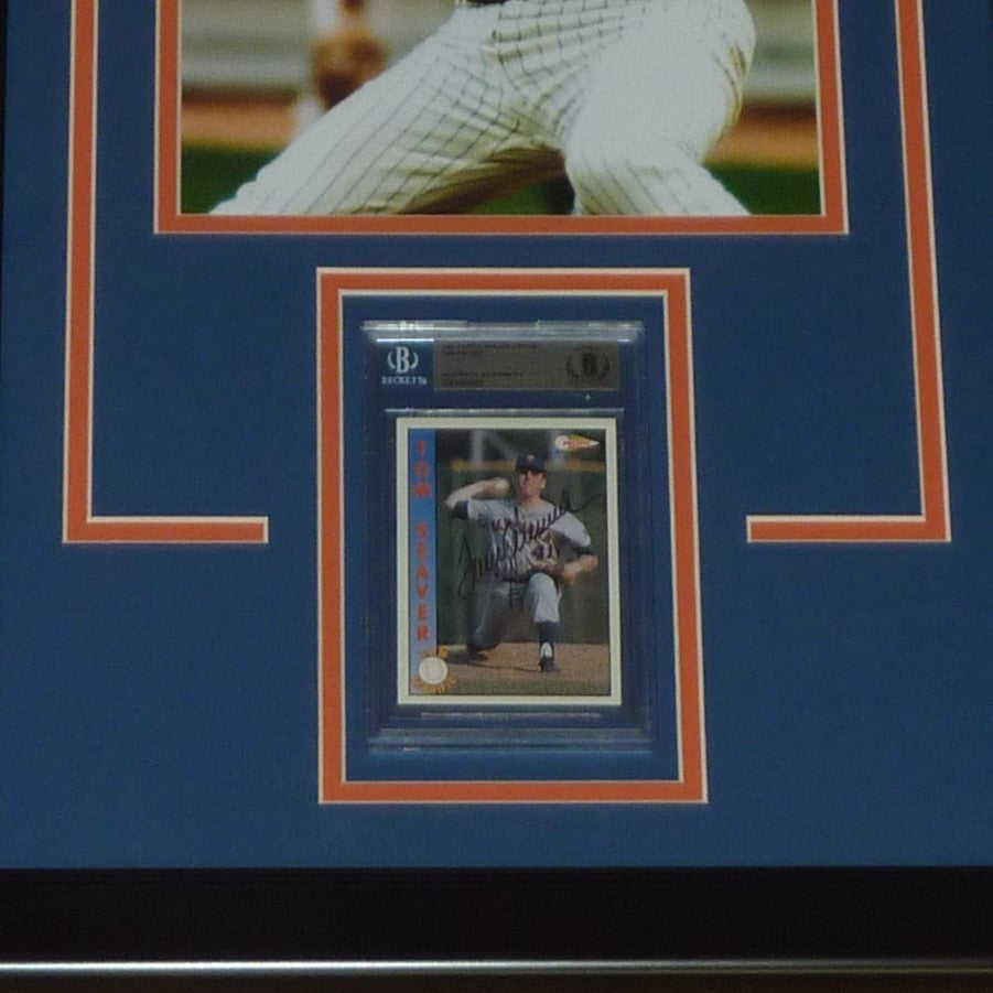 Tom Seaver Autographed Baseball Card Deluxe Framed with New York Mets 8x10 Photo - Beckett