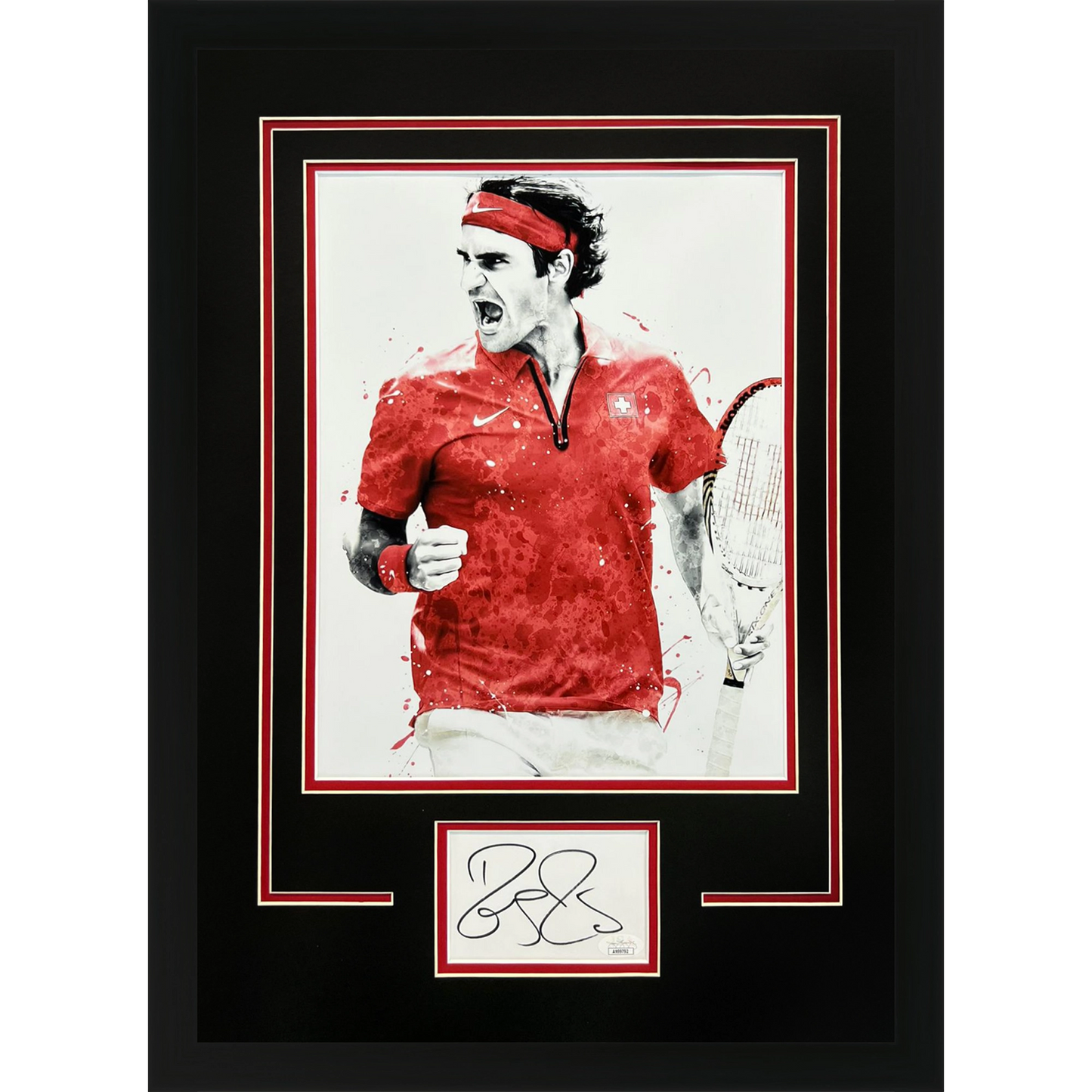 Roger Federer Autographed Tennis Deluxe Framed 11x14 Splash Art Piece - JSA