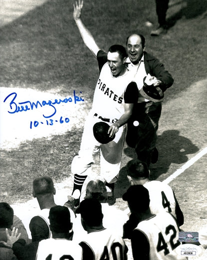Bill Mazeroski Autographed Pittsburgh Pirates (1960 WS HR Celebrating) 8x10 Photo with "10-13-60" - JSA