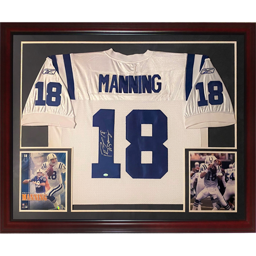 Peyton Manning Autographed Indianapolis Colts White 18 Deluxe Frame Palm Beach Autographs LLC