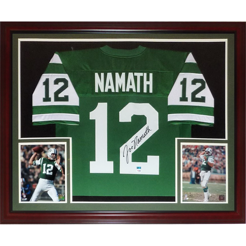Joe Namath Autographed New York Jets (Green #12) Deluxe Framed Jersey - JSA