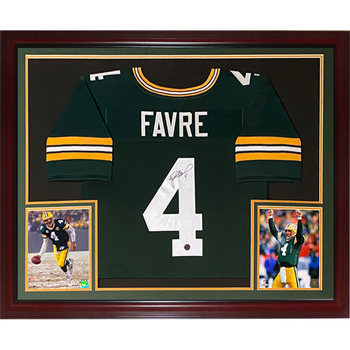 Brett Favre Autographed Green Bay Packers (Green #4) Deluxe Framed Jersey - Favre Holo