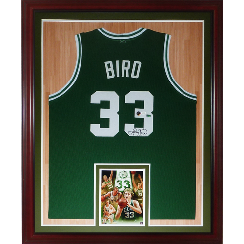 Larry Bird Autographed Boston Celtics Green 33 Deluxe Framed Jersey Palm Beach Autographs LLC