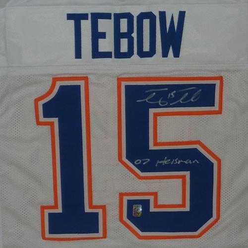 Tim Tebow Autographed Florida Gators (White #15) Jersey w/ "07 Heisman" - Tebow Holo