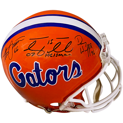 Steve Spurrier, Danny Wuerffel, Tim Tebow (Triple Heisman) Autographed Florida Gators Proline Helmet w/ all 3 Heisman Years