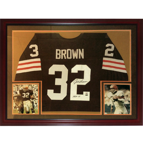 Jim Brown Autographed Cleveland Browns (Brown #32) Deluxe Framed Jersey w/ "HOF 71" - PSADNA