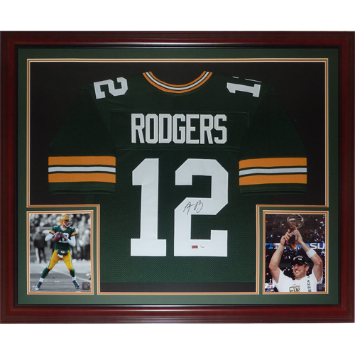 aaron rodgers autographed jersey framed