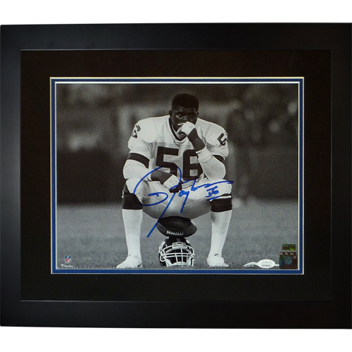 Lawrence Taylor Autographed New York Giants (Sitting on Helmet) Deluxe Framed 11x14 Photo