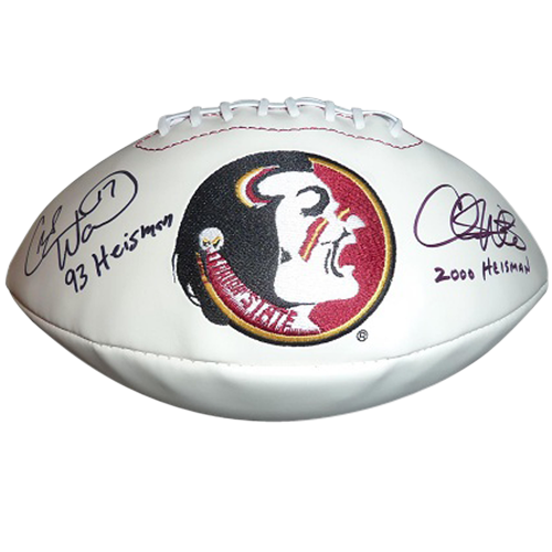 Charlie Ward and Chris Weinke Autographed FSU Florida State Seminoles Logo Football w/ "93 Heisman", "2000 Heisman"