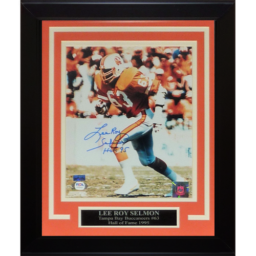 Lee Roy Selmon Autographed Tampa Bay Buccaneers Framed 8x10 with "HOF 95" - PSADNA