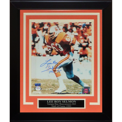 Lee Roy Selmon Autographed Tampa Bay Buccaneers Framed 8x10 with "HOF 95" - PSADNA