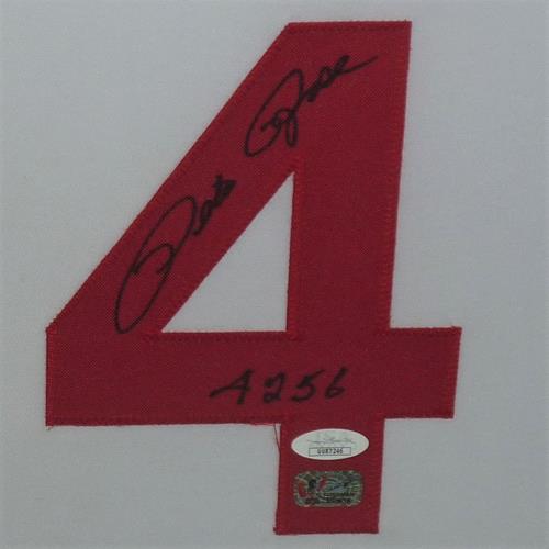 Pete Rose Autographed Cincinnati Reds (White #14) Deluxe Framed Jersey w/ "4256'