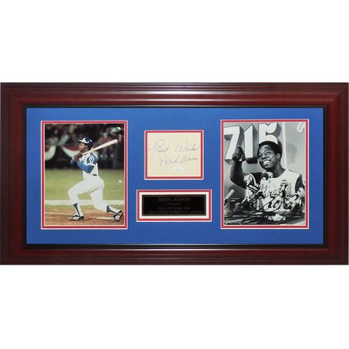 Hank Aaron Autographed Atlanta Braves (715 HR) Deluxe Framed Cut Signature Piece - JSA