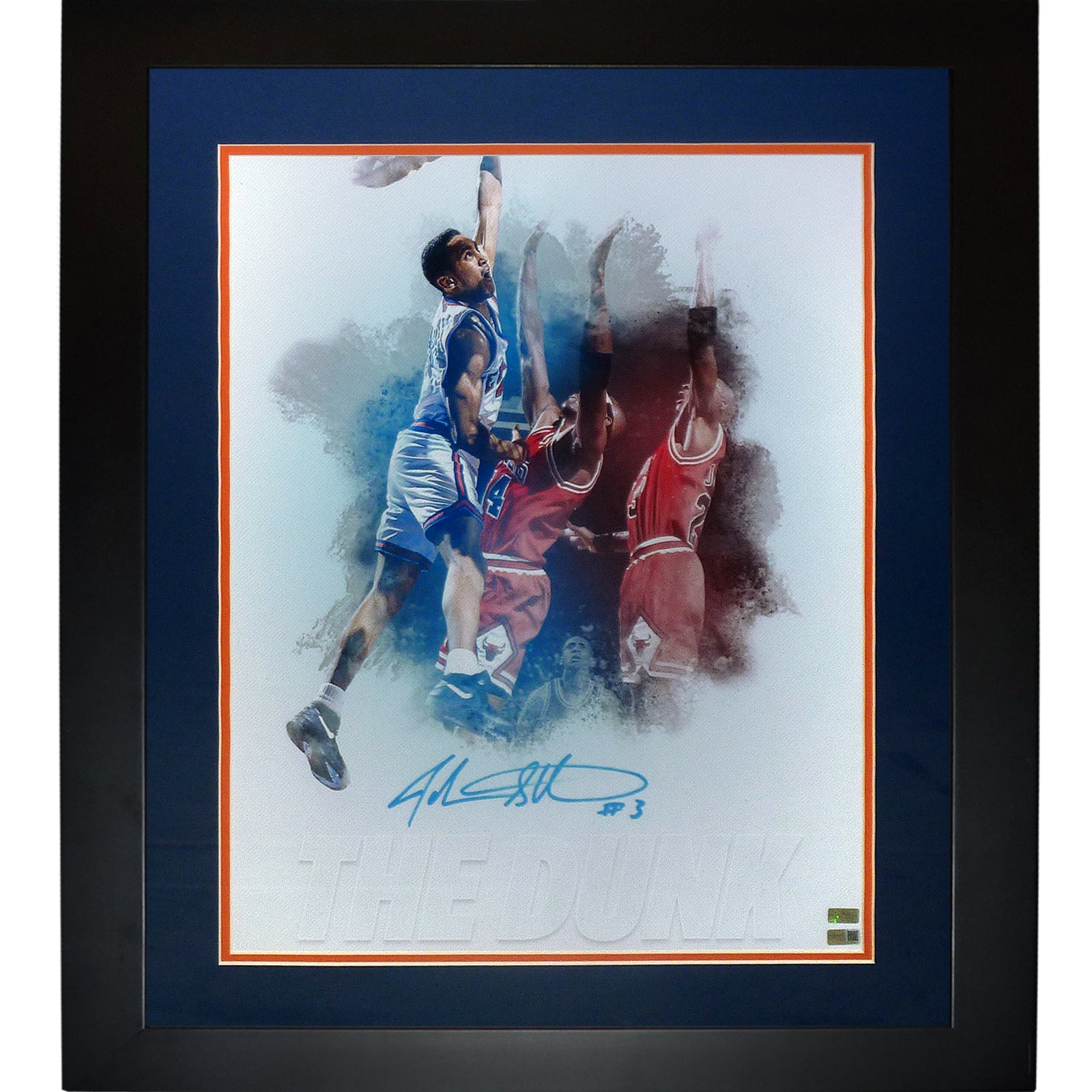 John Starks Autographed New York Knicks (Dunk on Jordan) Deluxe Framed â Palm Beach Autographs LLC
