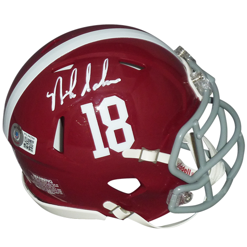 Nick Saban Autographed Alabama Crimson Tide Mini Helmet - Beckett Witness