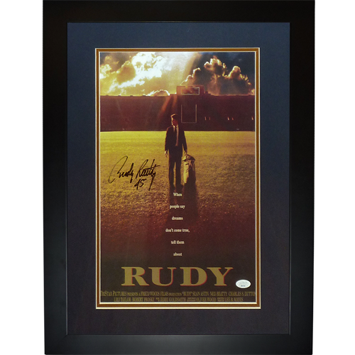 Rudy Ruettiger Autographed Rudy (Notre Dame Movie) Deluxe Framed 11"x17" Mini Movie Poster