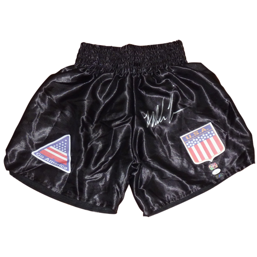 Mike Tyson Autographed Black Boxing Trunks - Tyson Holo, JSA