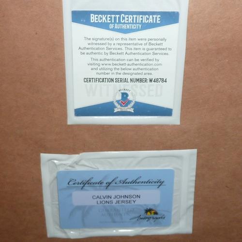 Calvin Johnson Autographed Detroit Lions (White #81) Deluxe Framed Jersey - Beckett