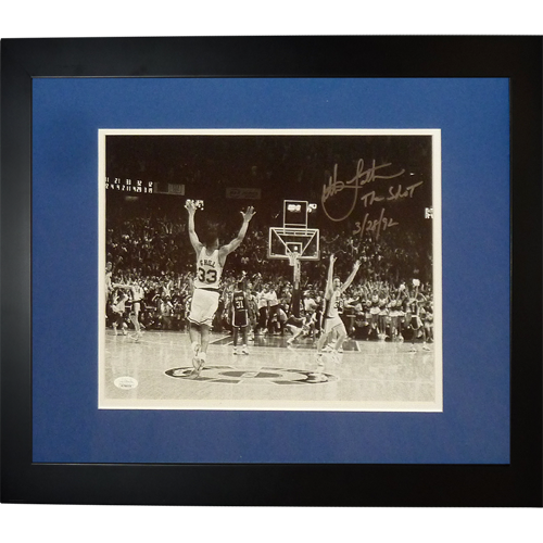 Christian Laettner Autographed Duke Blue Devils (The Shot Celebration Horiz BW) Deluxe Framed 11x14 Photo w/ "The Shot"