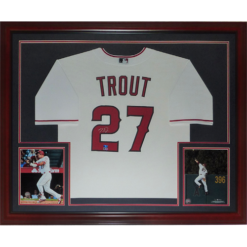 Mike Trout Autographed Los Angeles Angels (White #27) Deluxe Framed Jersey - MLB Holo